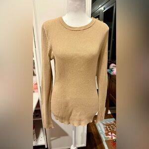 Tory Burch Ribbed Cashmere-Blend Sweater w/ Gold Buttons Beige M